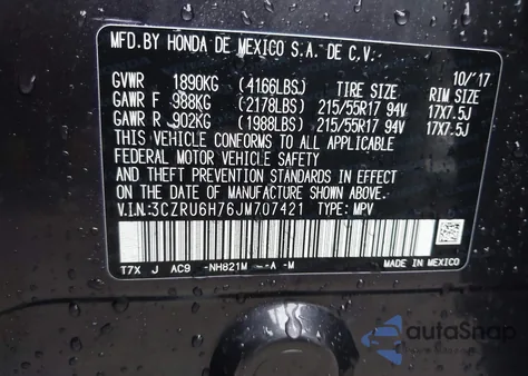 2018 Honda Hr-V Ex-L z USA, uszkodzony, nr VIN 3CZRU6H76JM707421